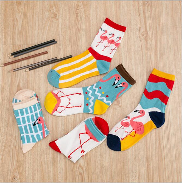 Autumn Winter Cute Flamingo Fashion Brand Cotton Socks